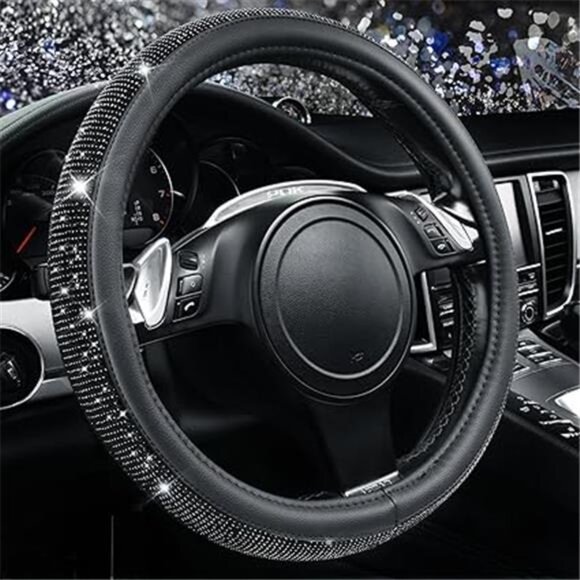 Bling Diamond Leather Steering Wheel Cover, With Sparkly Crystal Glitter - Picture 7 of 7